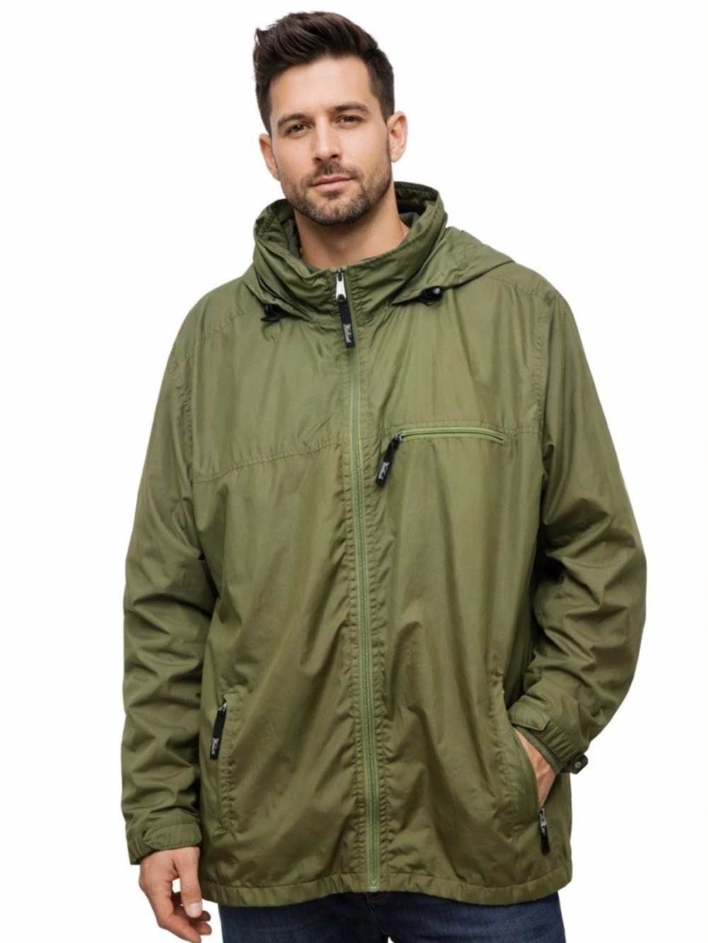 Woolrich Mens Size XXL Windbreaker Jacket Green Hooded Ripstop Lightweight